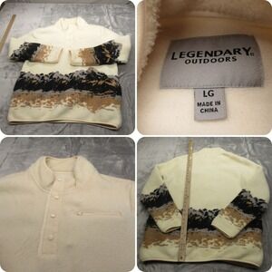 Outdoors Sweatshirt Mens Large Cream Sherpa Snap Mountains Aztec Southwestern‎